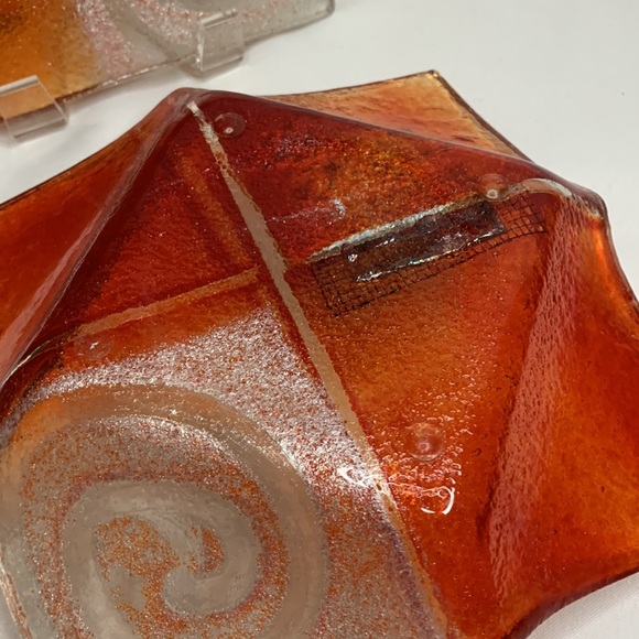 Handmade orange and silver fused glass decorative plates set of 2 - Picture 11 of 12